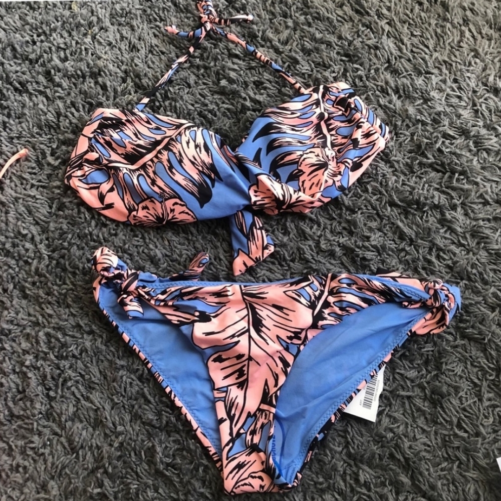 Zara Floral Palm Blue Pink Bikini Swim NWT sz.S